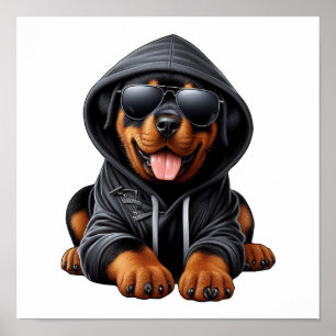 Póster Cachorro de Rottweiler en sudadera encapuchada
