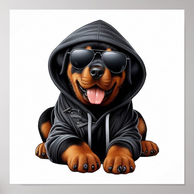 Póster Cachorro de Rottweiler en sudadera encapuchada (Frente)