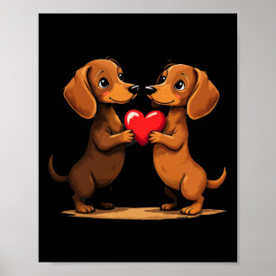 Póster Cachorro de salchicha encantador corazón para el d