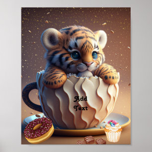 Póster Cachorro de Tigre Adorable en una Taza Guardería P