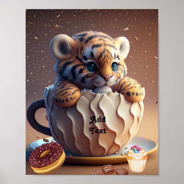 Póster Cachorro de Tigre Adorable en una Taza Guardería P (Frente)