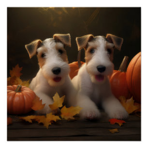 Póster Cachorro de Wire Fox Terrier Delicia de Otoño Cala