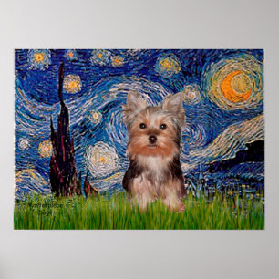 Póster Cachorro de Yorkshire Terrier - Noche estrellada