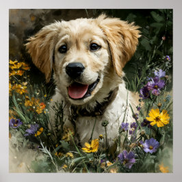 Póster Cachorro Dorado Flor Silvestre Alegría