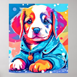 Póster Cachorro en diseño de Abrigo Azul