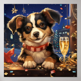 Póster Cachorro en la víspera de Año Nuevo
