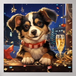Póster Cachorro en la víspera de Año Nuevo