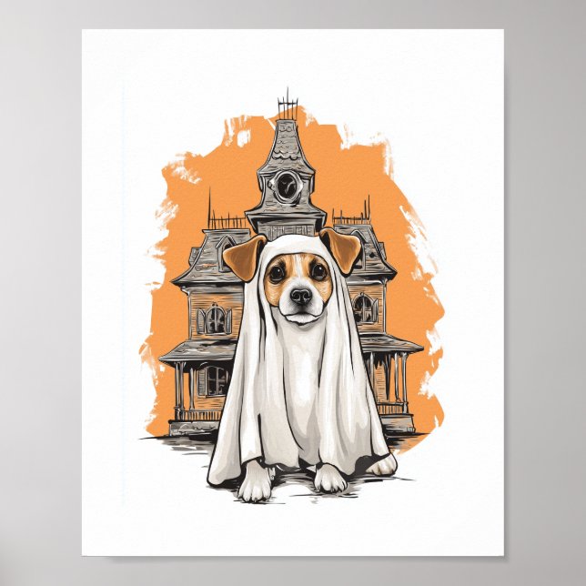 Póster Cachorro Fantasma – Disfraz de Perro Espeluznante (Frente)