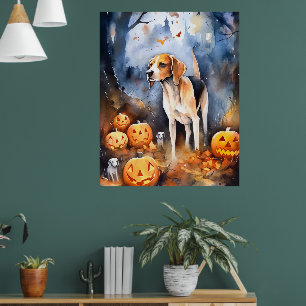 Póster Cachorro Foxhound Inglés Americano de Halloween co