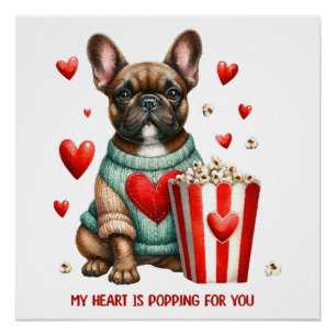 Póster Cachorro francés adorable corazón del día de San V