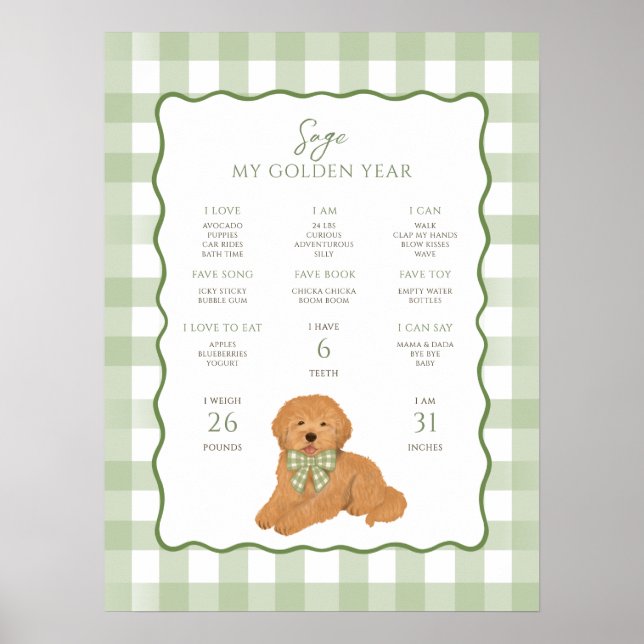 Póster Cachorro Goldendoodle cumpleaños 1er hito  (Frente)