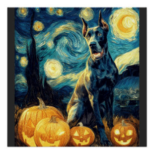 Póster Cachorro Gran Danés Lindo Calabaza de Halloween Ja