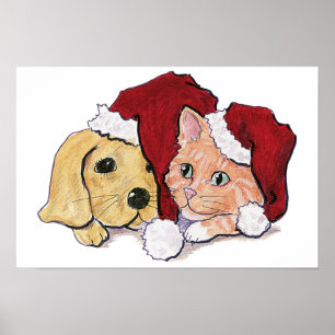 Póster Cachorro labrador de Navidad lindo y atigrado nara