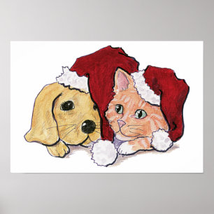 Póster Cachorro labrador de Navidad lindo y atigrado nara