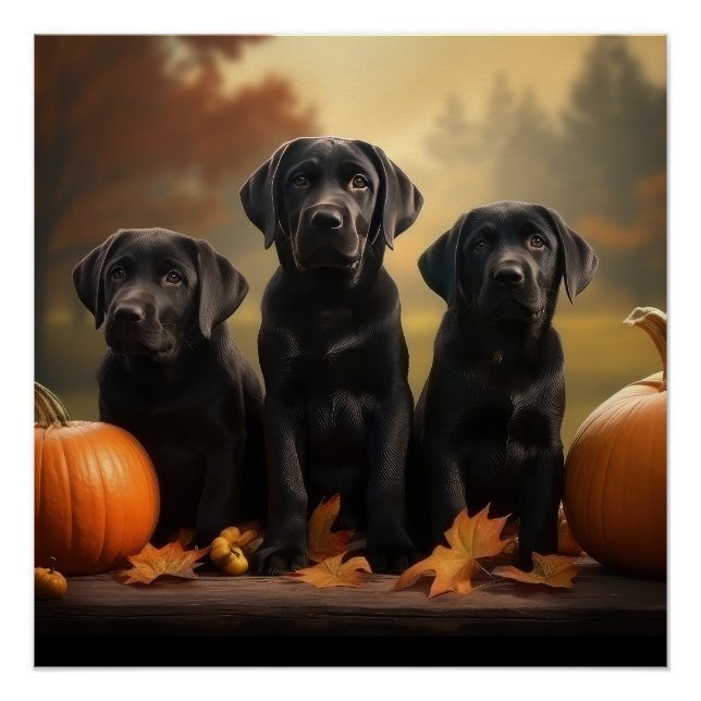 Póster Cachorro Labrador Otoño Delicia Calabaza (Anverso)
