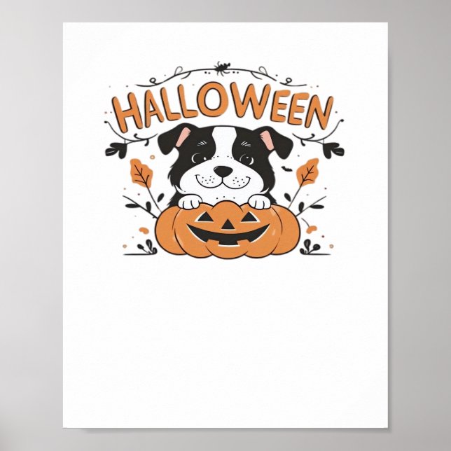 Póster Cachorro lindo en calabaza - Ilustracion de perro  (Frente)