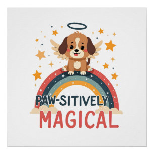 Póster Cachorro mágico vintage arcoíris ángel D positivam