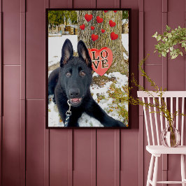 Póster Cachorro negro GSD con corazón y gran amor Valentí