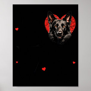 Póster Cachorro negro lindo pastor alemán Día de San Vale