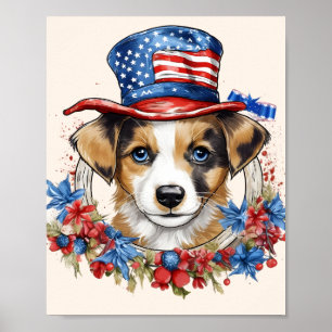 Póster Cachorro Patriótico 4 de Julio Día de la Independe