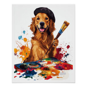 Póster Cachorro Pintor � Perro Artístico con Caballete