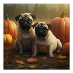 Póster Cachorro Pug Delicia de Otoño Calabaza