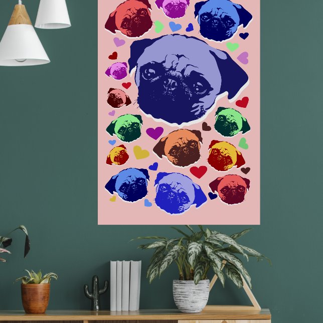 Póster Cachorro Pug PopArt Estilo Retro (Salón 1)
