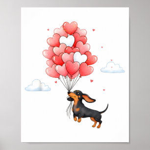 Póster Cachorro salchicha adorable de San Valentín corazó