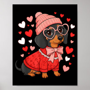 Póster Cachorro salchicha adorable día de San Valentín co