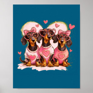 Póster Cachorro salchicha adorable San Valentín corazón a
