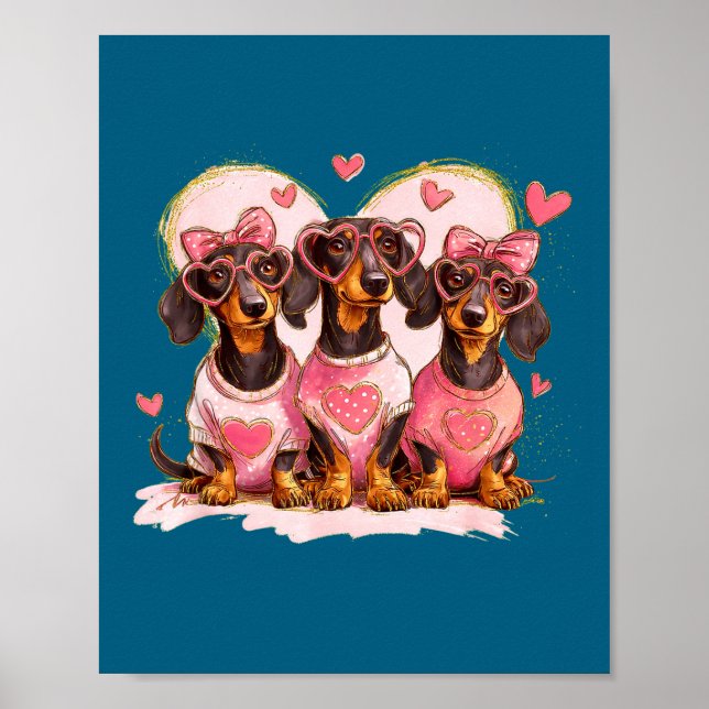 Póster Cachorro salchicha adorable San Valentín corazón a (Frente)