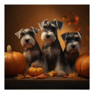 Póster Cachorro Schnauzer Delicia de Otoño Calabaza