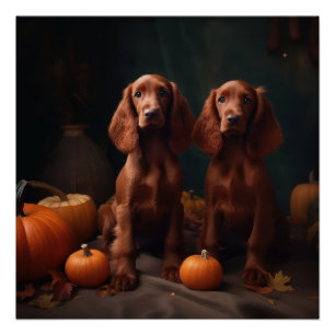 Póster Cachorro Setter Rojo Irlandés Delicia de Otoño Cal