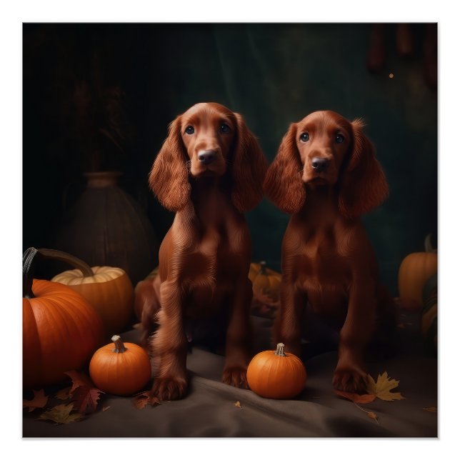 Póster Cachorro Setter Rojo Irlandés Delicia de Otoño Cal (Anverso)