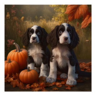 Póster Cachorro Springer Spaniel Otoño Delicia Calabaza