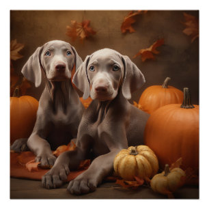 Póster Cachorro Weimaraner Delicia de Otoño Calabaza
