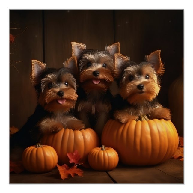 Póster Cachorro Yorkshire Terrier Delicia de Otoño Calaba (Anverso)