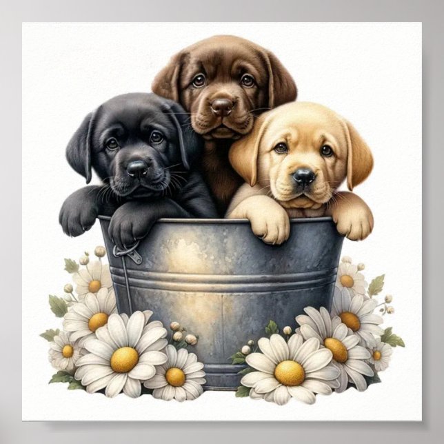 Póster Cachorros Adorables En Un Poster De Muro De Flor (Frente)