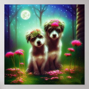Póster Cachorros bohemios de fantasía