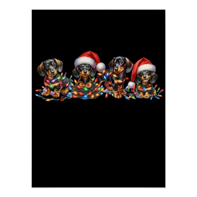 Póster Cachorros Dachshund de Navidad (Anverso)