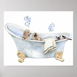Póster Cachorros de Baño de Burbujas Gatito Bañera Baño