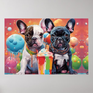 Póster Cachorros de Bulldog franceses , Milkshake