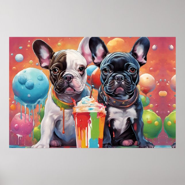 Póster Cachorros de Bulldog franceses , Milkshake (Frente)
