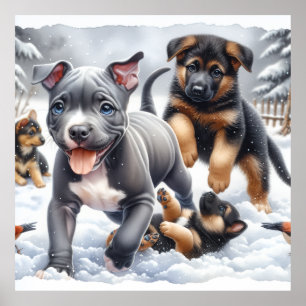 Póster Cachorros Felices Juegan
