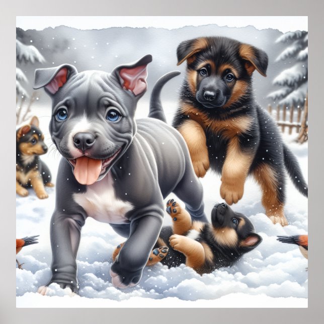 Póster Cachorros Felices Juegan (Frente)