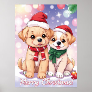 Póster Cachorros festivos con Navidades navideños