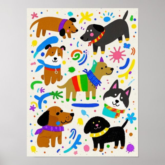 Póster cachorros juguetones personalizados (Frente)