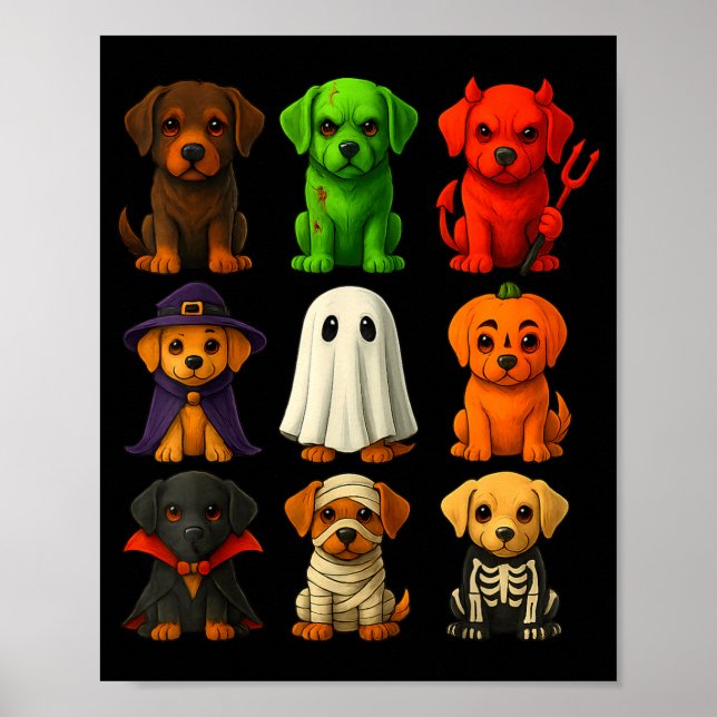 Póster Cachorros labradores negros de Halloween disfrazad (Frente)
