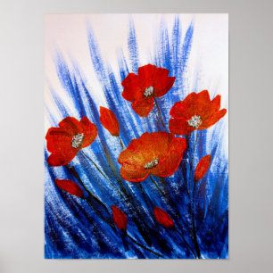 Póster Cachorros rojos en la hierba azul