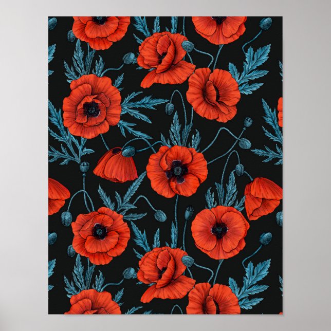 Póster Cachorros rojos y azules sobre negro (Frente)